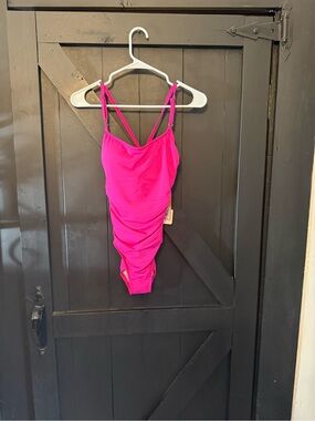 Kona Sol Hot Pink Ruched One-Piece Swimsuit